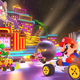 Mario and friends race along the new MK8 stage Waluigi Pinball.